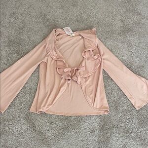 Entro Blush Ruffle Open Front Blouse Feminine Lightweight Top Size Small